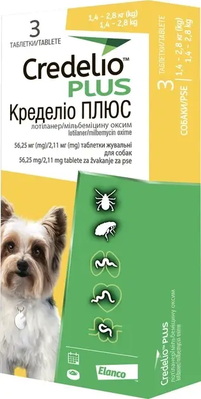 Кределіо плюс  від бліх і кліщів для собак 1,4-2,8 кг (3 таб) 790 фото